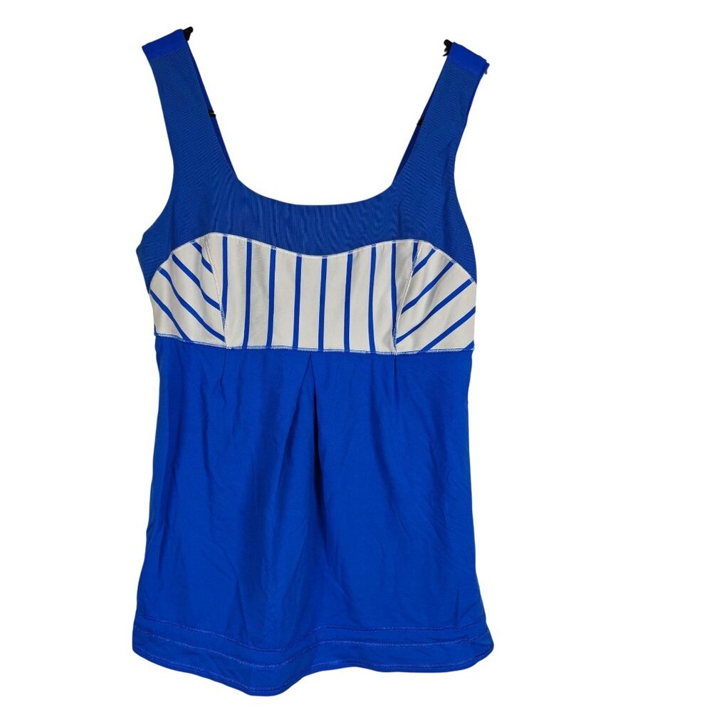 Lululemon Women's Elevate Tank Blue White Striped Built-In Bra Size 6